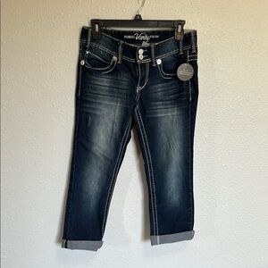 Vanity Blue Ankle Cropped Jeans with Rolled Cuffs Size 27 Slim